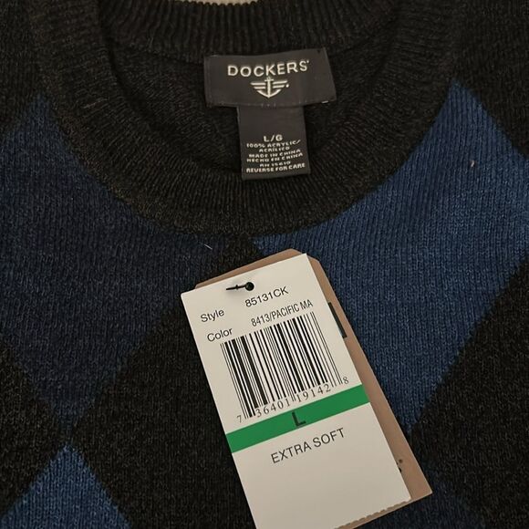 Dockers extra soft Black and Blue Argyle Sweater new with tags size large - Picture 5 of 6